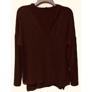 American Eagle Small Burgundy w/Black Flecks 3/4 Sleeves Hooded V-Neck‎ Sweater